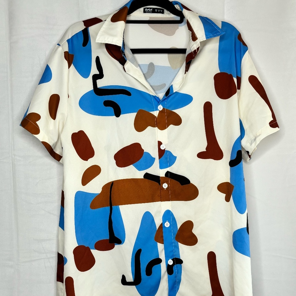 Romwe Abstract Button Down T-shirt
